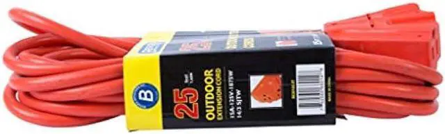 Alt view image 3 of 3 - Bergen Industries Inc OC251433T Heavy-Duty Outdoor Triple Tap Extension Cord, 25 ft, 14 AWG, 15A/125V AC, Orange