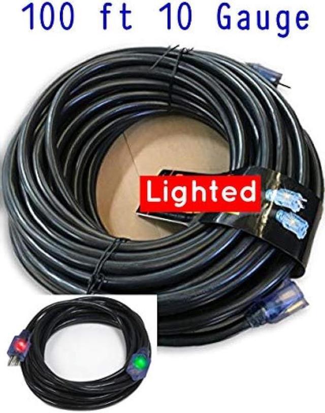 Alt view image 7 of 7 - Contractor Grade 100 ft 10 Gauge Power Extension Cord 10/3 Plug , Black 10 Gauge Extension Cord 10 3 100 Foot Extension Cord with Lighted Ends (100 ft 10 Gauge, Black)