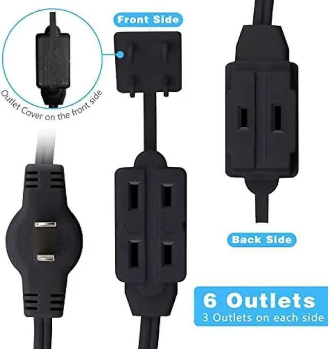 Alt view image 5 of 7 - Kasonic 12 Feet Twin Extension Cord Power Strip, 6 Feet on Each Side, Flat Head Outlet Plug,6 Polarized Outlets with Safety Cover, Double Extension Cord Splitter for Indoor Use, ETL Listed, Black