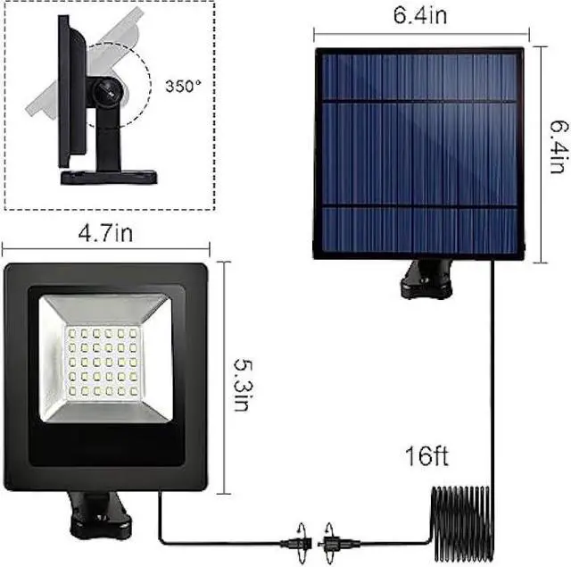 Alt view image 2 of 5 - Solar Lights Outdoor with 16FT Cable Dusk to Dawn Solar Flood Lights Waterproof LED 3000K Spot Light for Outside, Garage, Yard, Street, Flag, Landscape Lighting(Warm White)