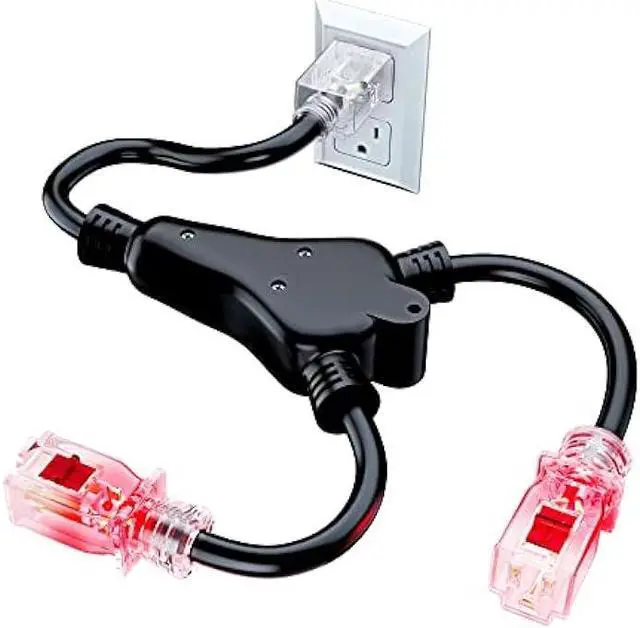 Main image of 2 in 1 Outlet Power Extension Cord Splitter with Lock Feature 1.5 Feet, 16 Gauge (Power Cord Splitter/Outlet Saver)