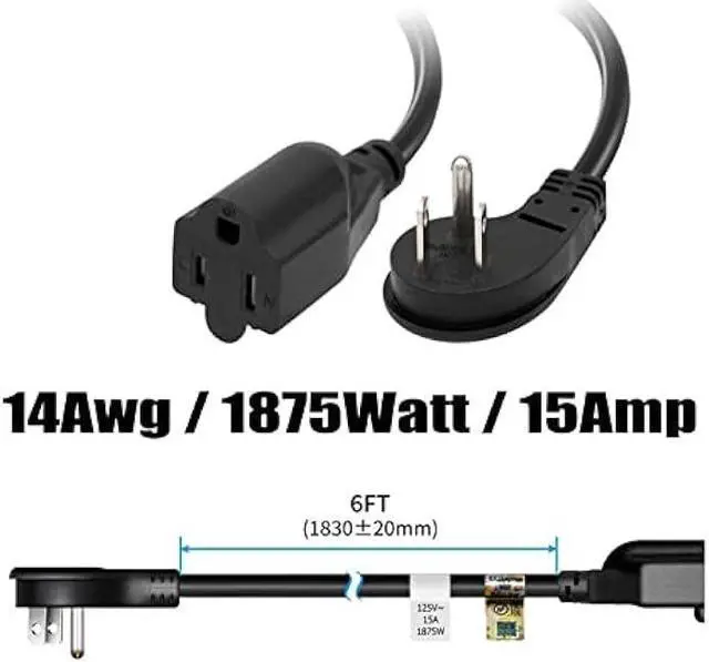 Alt view image 2 of 5 - FIRMERST 1875W Flat Plug Extension Cord 6 Feet 14 AWG 15A Black, Pack of 3