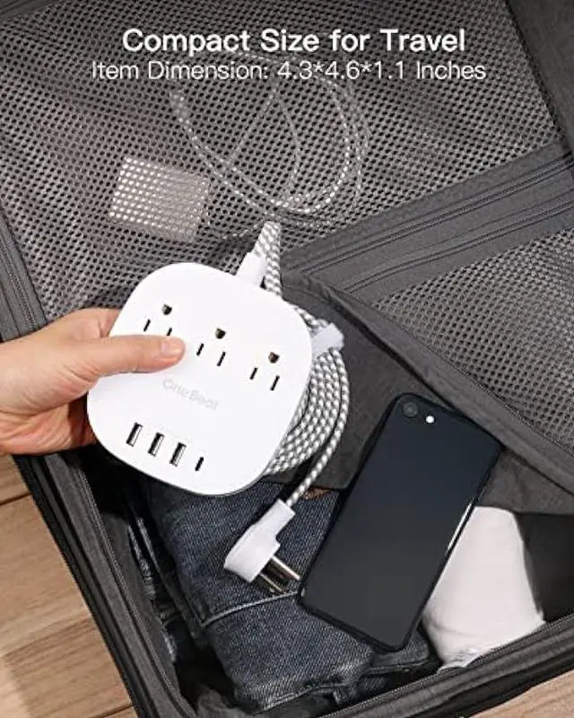 Alt view image 6 of 7 - 20W USB C Power Strip, 3 Outlet 4 USB Ports Flat Plug Power Strip No Surge Protector for Cruise Ship Travel, 5 ft Long Extension Cords, Desktop Power Strip for Dorm Home Office