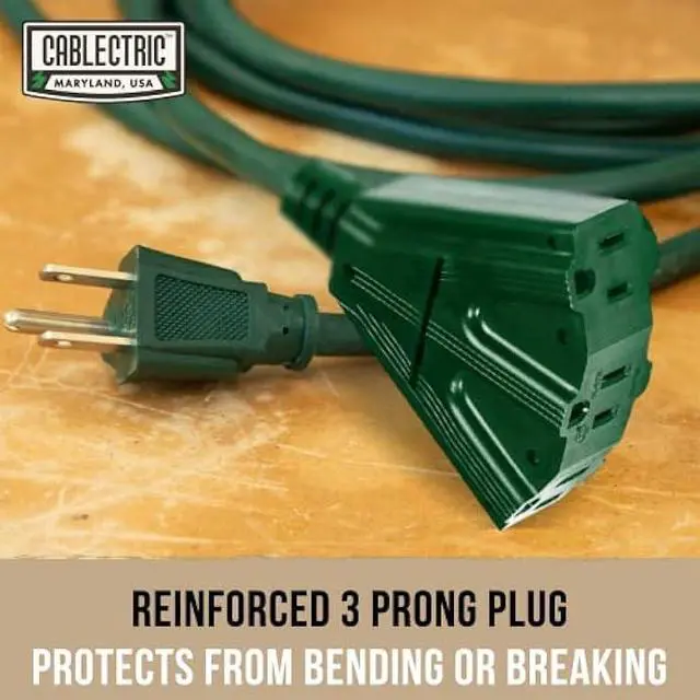 Alt view image 3 of 6 - Cablectric Long Outdoor Extension Cord 100 FT with 3 Power Outlets - 16/3 SJTW Green 16 Gauge Multiple Outlets Pigtail Weatherproof Electrical Cable with 3 Prong - Great for Gardens, Landscaping, Lawn