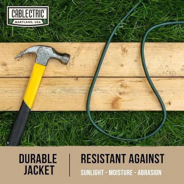 Alt view image 4 of 6 - Cablectric Long Outdoor Extension Cord 100 FT with 3 Power Outlets - 16/3 SJTW Green 16 Gauge Multiple Outlets Pigtail Weatherproof Electrical Cable with 3 Prong - Great for Gardens, Landscaping, Lawn