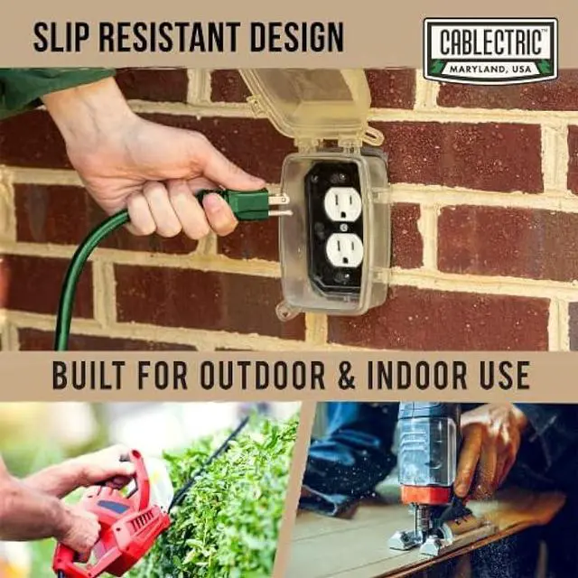 Alt view image 5 of 6 - Cablectric Long Outdoor Extension Cord 100 FT with 3 Power Outlets - 16/3 SJTW Green 16 Gauge Multiple Outlets Pigtail Weatherproof Electrical Cable with 3 Prong - Great for Gardens, Landscaping, Lawn