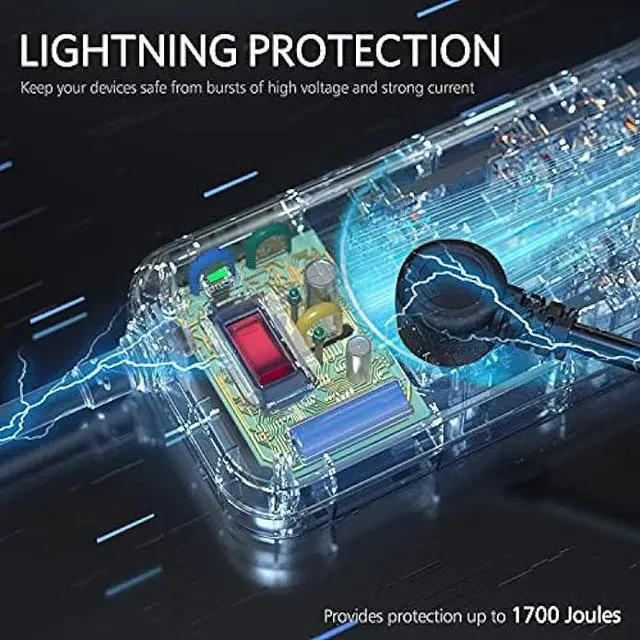 Alt view image 5 of 6 - LENCENT 2 Prong Power Strip, Polarized 3 Prong to 2 Prong Outlet Adapter, 1700J Surge Protector, 6ft Extension Cord, 10 AC Outlets & 4 USB(5V 3.4A Max), Wall Mountable, Ideal for Non-Grounded Outlets