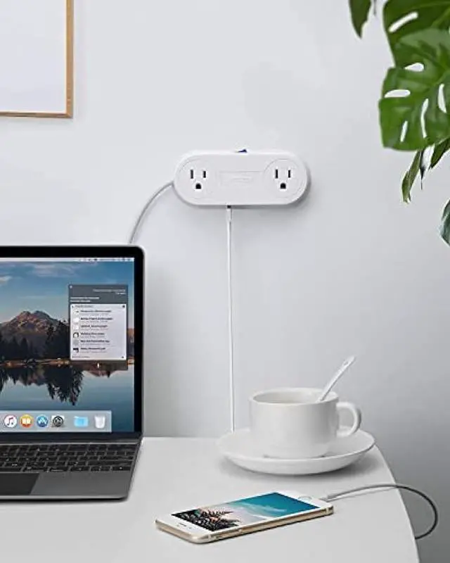 Alt view image 5 of 6 - Small Power Strip with 3 USB Ports, BESTEK 2 Outlet Portable Plug Strip Charging Station with Adhesive Sticker, 5 Ft Extension Cord, Ultra-Compact for Cruise Ships, Dorm Room,Travel, Bedside, Office