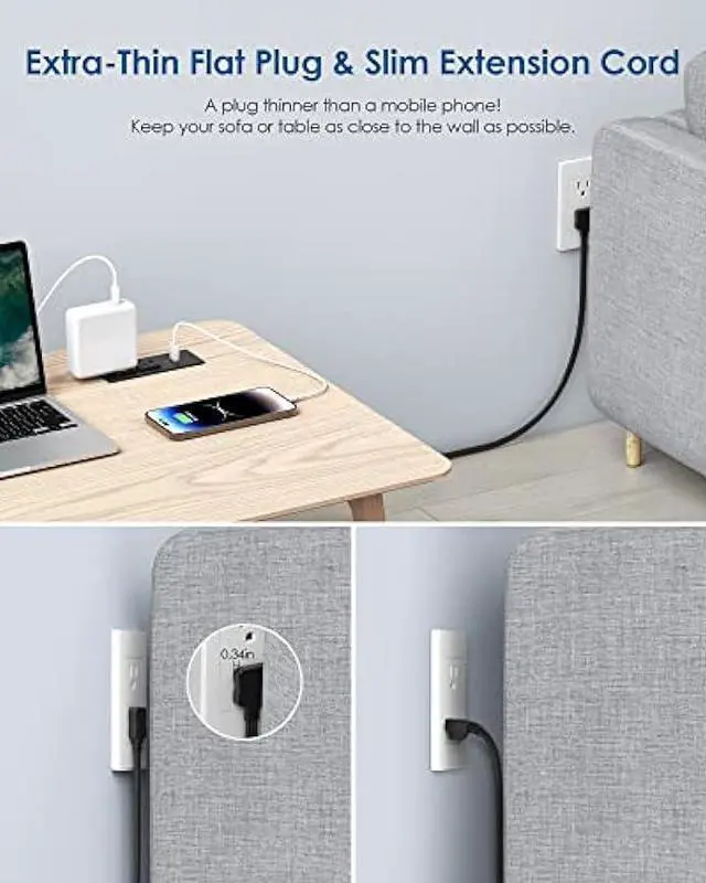 Alt view image 3 of 5 - Recessed Power Strip USB C PD 30W Fast Charging,Flush Mount Desk Recessed Outlet,Space-Saver for Furniture Side Table,2 USB Ports,2 AC Outlets,6ft Cord,Ultra Thin Flat Plug