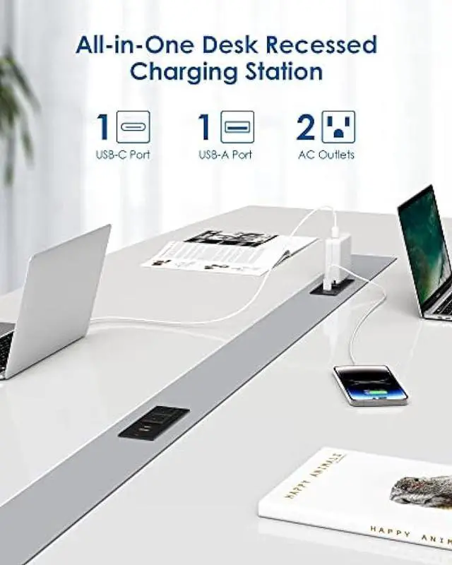 Alt view image 4 of 5 - Recessed Power Strip USB C PD 30W Fast Charging,Flush Mount Desk Recessed Outlet,Space-Saver for Furniture Side Table,2 USB Ports,2 AC Outlets,6ft Cord,Ultra Thin Flat Plug