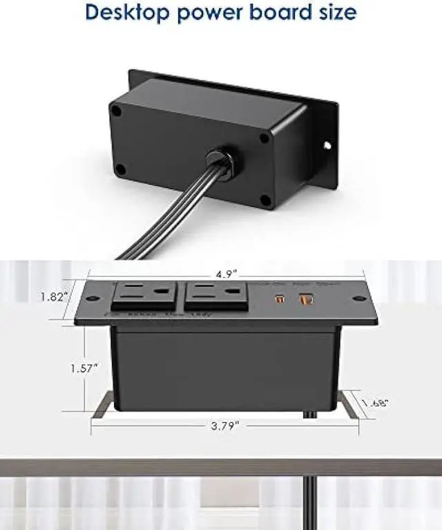 Alt view image 6 of 7 - Recessed Power Strip USB C PD 30W Fast Charging,Flush Mount Desk Recessed Outlet,Space-Saver for Furniture Side Table,2 USB Ports,2 AC Outlets,6ft Cord,Ultra Thin Flat Plug