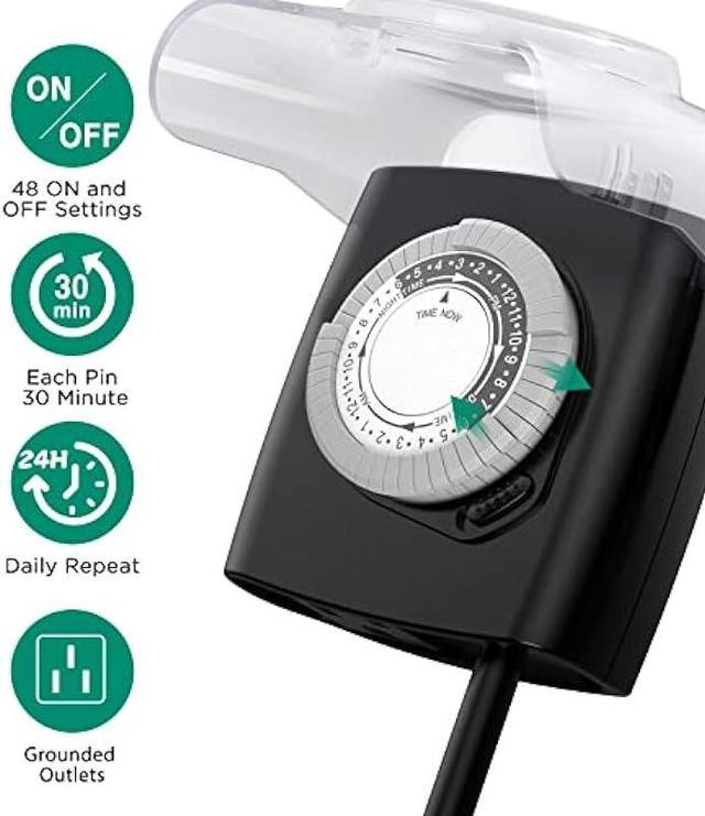 G-Homa Timers for Electrical Outlets, 24 Hour Indoor Plug-In Mechanical Timer Mini, 30 Minute Intervals, 3-Prong, Daily On/Off Cycle, for Lights