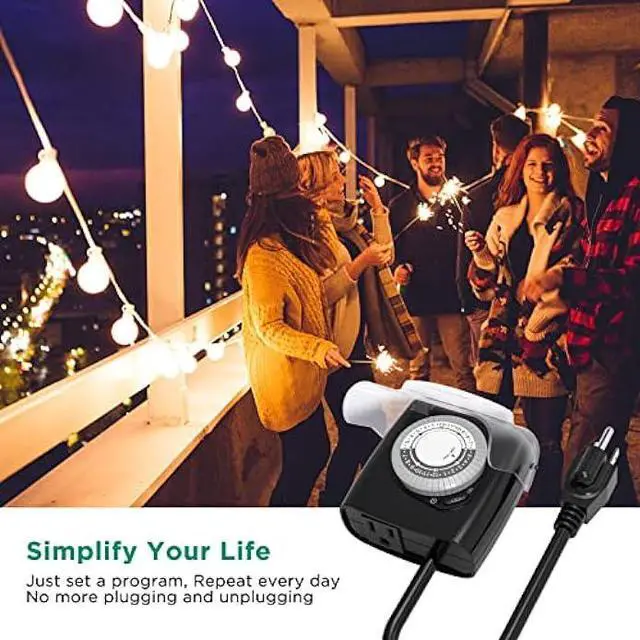 Alt view image 5 of 6 - G-Homa Outdoor Mechanical 24 Hour Programmable Outlet, Waterproof Electrical Timer with Grounded Outlet, Plug in Switch with 18 Inch Extension Cord, Heavy Duty, 3/4HP, CSA Listed