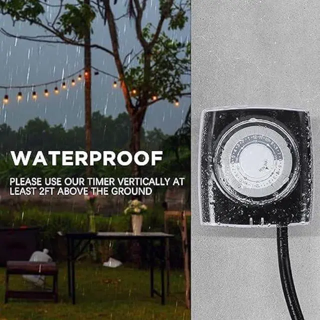 Alt view image 6 of 6 - G-Homa Outdoor Mechanical 24 Hour Programmable Outlet, Waterproof Electrical Timer with Grounded Outlet, Plug in Switch with 18 Inch Extension Cord, Heavy Duty, 3/4HP, CSA Listed