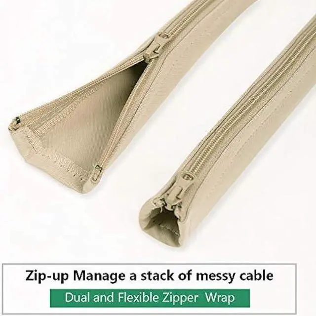 Alt view image 3 of 7 - Flexible Cable Management Sleeve with Zipper - Extendable Cord Organizer System Wrap Wire Cable Cover Sleeve Holder, Keep Home & Office Clean Safe Protector for TV/Media, Beige, 39 Inches, 2 Pcs