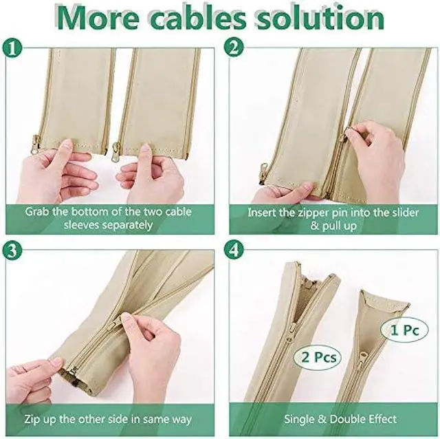 Alt view image 4 of 7 - Flexible Cable Management Sleeve with Zipper - Extendable Cord Organizer System Wrap Wire Cable Cover Sleeve Holder, Keep Home & Office Clean Safe Protector for TV/Media, Beige, 39 Inches, 2 Pcs