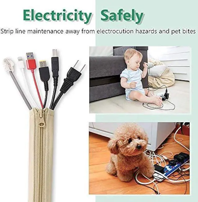 Alt view image 6 of 7 - Flexible Cable Management Sleeve with Zipper - Extendable Cord Organizer System Wrap Wire Cable Cover Sleeve Holder, Keep Home & Office Clean Safe Protector for TV/Media, Beige, 39 Inches, 2 Pcs