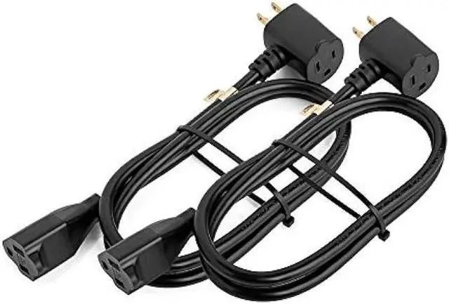 Main image of Maximm Cable 2 Pack 6 Foot Angled Indoor Extension Cord/Wire, 2 Outlet Piggyback Extension Cord - Black - UL Listed