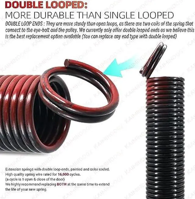 Alt view image 3 of 6 - Pair of 150lb. Heavy Duty Garage Door Extension Springs Stretch Springs, 25 Long, Double Loop Ends, High Precision Electrophoresis Black Coated,MIN 16,000 Cycles,for 7ft High Garage Doors Replacement