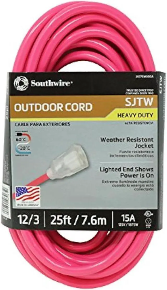 Main image of Coleman Cable 2577SW000A EXTCORD, 12/3 SJTW 25' COOL PINK LE SW+, One Size