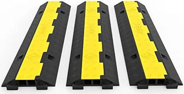 Main image of Happybuy 3 Pack of 2 Channel 11000lbs per Axle Capacity Protective Wire Cord Ramp Driveway Rubber Traffic Speed Bumps Cable Protector