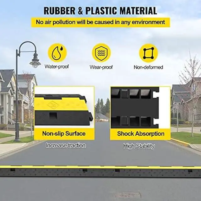 Alt view image 5 of 6 - Happybuy 3 Pack of 2 Channel 11000lbs per Axle Capacity Protective Wire Cord Ramp Driveway Rubber Traffic Speed Bumps Cable Protector