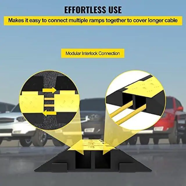 Alt view image 6 of 6 - Happybuy 3 Pack of 2 Channel 11000lbs per Axle Capacity Protective Wire Cord Ramp Driveway Rubber Traffic Speed Bumps Cable Protector