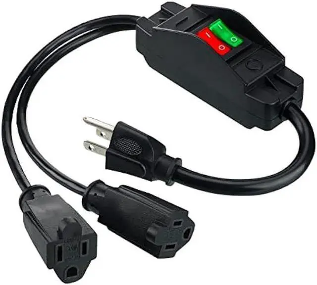 Main image of Power Cord Extension Y Splitter with ON Off Switch Plug Splitter 2 Way Outlet Adapter NEMA 5-15R to 1 NEMA 5-15P with 14AWG 15A/125V and 18AWG 10A/125V Sub Line for Indoor Outdoor Use (Black, 1.8 Ft)
