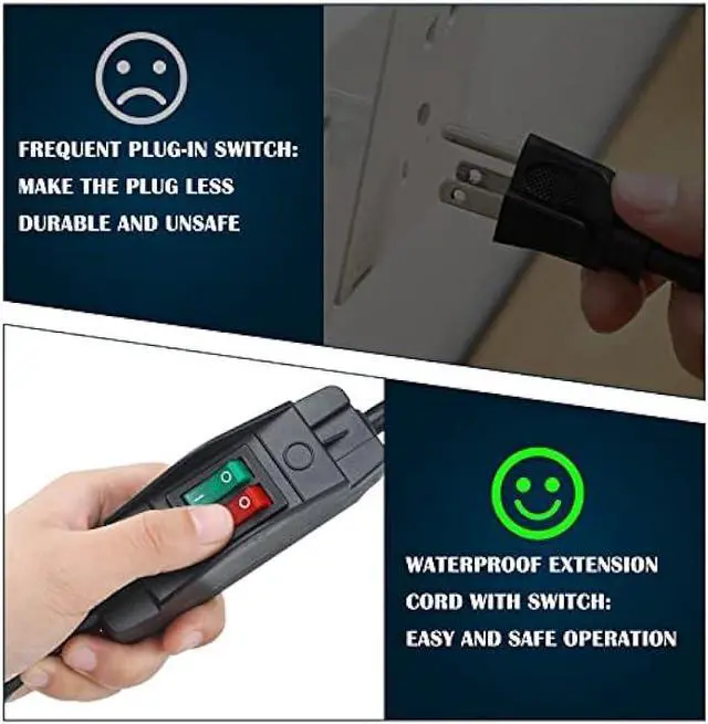 Alt view image 6 of 7 - Power Cord Extension Y Splitter with ON Off Switch Plug Splitter 2 Way Outlet Adapter NEMA 5-15R to 1 NEMA 5-15P with 14AWG 15A/125V and 18AWG 10A/125V Sub Line for Indoor Outdoor Use (Black, 1.8 Ft)