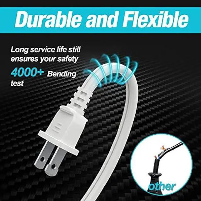 Alt view image 3 of 7 - DURATECH Extension Cord, 3-Outlet Power Strip- 2 Prong, 16 Gauge- 12 Feet Indoor Extension Cord with Safety Cap, Perfect for Home, Office or Kitchen, White, ETL Listed, 2 Pack