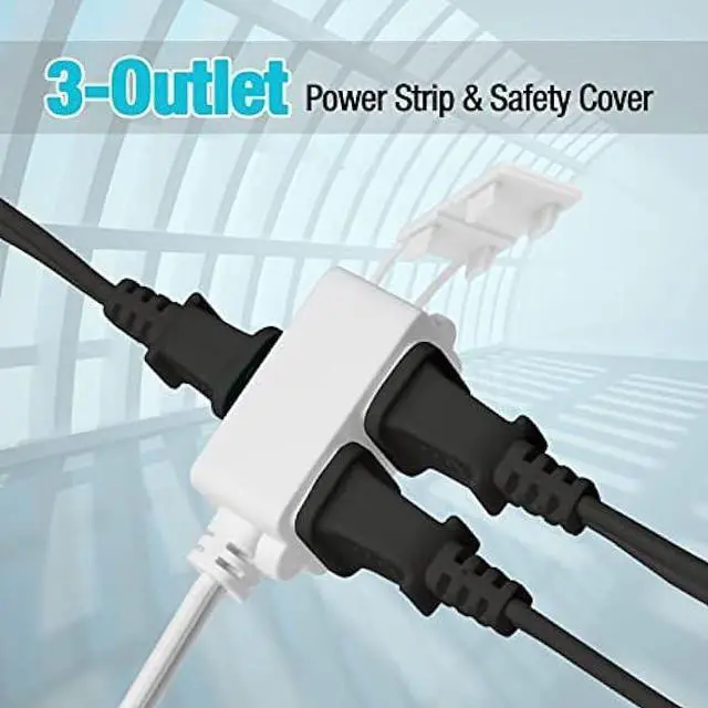 Alt view image 4 of 7 - DURATECH Extension Cord, 3-Outlet Power Strip- 2 Prong, 16 Gauge- 12 Feet Indoor Extension Cord with Safety Cap, Perfect for Home, Office or Kitchen, White, ETL Listed, 2 Pack