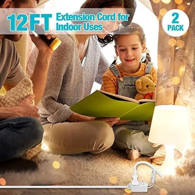 Alt view image 5 of 7 - DURATECH Extension Cord, 3-Outlet Power Strip- 2 Prong, 16 Gauge- 12 Feet Indoor Extension Cord with Safety Cap, Perfect for Home, Office or Kitchen, White, ETL Listed, 2 Pack