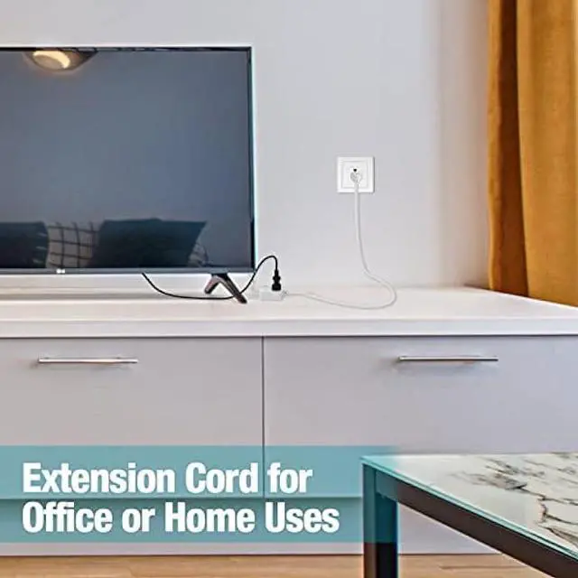 Alt view image 6 of 7 - DURATECH Extension Cord, 3-Outlet Power Strip- 2 Prong, 16 Gauge- 12 Feet Indoor Extension Cord with Safety Cap, Perfect for Home, Office or Kitchen, White, ETL Listed, 2 Pack