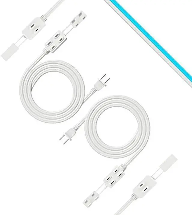 Alt view image 7 of 7 - DURATECH Extension Cord, 3-Outlet Power Strip- 2 Prong, 16 Gauge- 12 Feet Indoor Extension Cord with Safety Cap, Perfect for Home, Office or Kitchen, White, ETL Listed, 2 Pack
