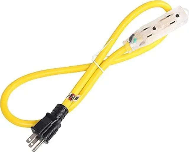Alt view image 5 of 7 - Lighted Outdoor Extension Cord - Heavy Duty Yellow Power Cable Splitter by Journeyman-Pro 3-Prong NEMA 5-15P to Three Electrical Outlets (Inline Triple-Tap) 5-15R - 15 AMP 125 Volts Short (3FT)