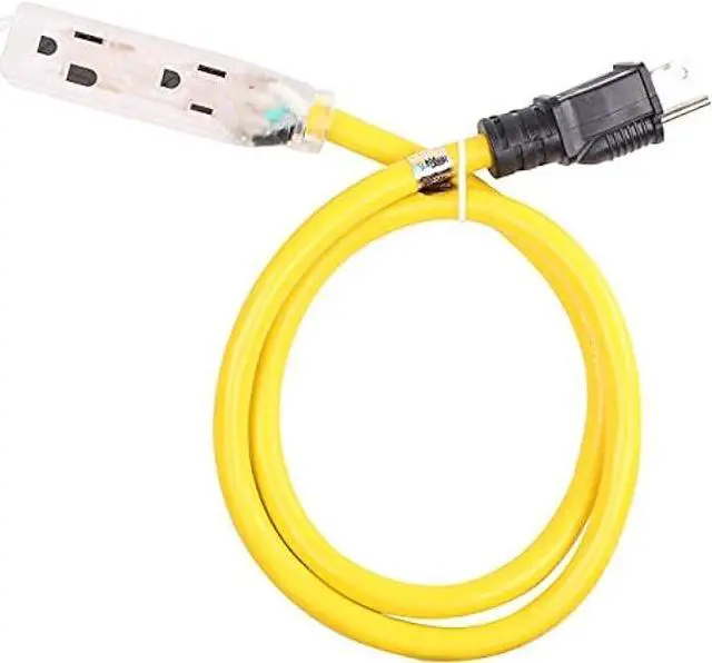 Alt view image 6 of 7 - Lighted Outdoor Extension Cord - Heavy Duty Yellow Power Cable Splitter by Journeyman-Pro 3-Prong NEMA 5-15P to Three Electrical Outlets (Inline Triple-Tap) 5-15R - 15 AMP 125 Volts Short (3FT)