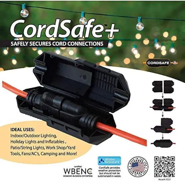 Alt view image 5 of 6 - CordSafe Extension Cord Plug Protector Safety Cover, Water-Resistant Indoor Outdoor, Keep Cords Connected, Patio Bistro String Lights Holiday Lights Christmas Lights Power Tools Fans 3pk Black
