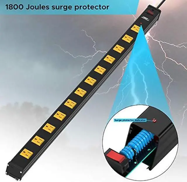 Alt view image 3 of 7 - CRST Heavy Duty Surge Protector Power Strip Wide Spaced 12-Outlet 15 Feet Long Extension Cord with Mounting Brackets 15A Circuit Breaker 1800 Joules