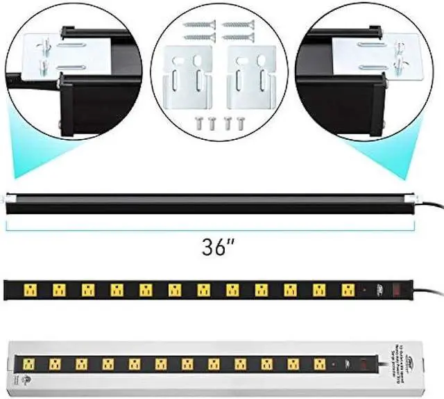 Alt view image 7 of 7 - CRST Heavy Duty Surge Protector Power Strip Wide Spaced 12-Outlet 15 Feet Long Extension Cord with Mounting Brackets 15A Circuit Breaker 1800 Joules