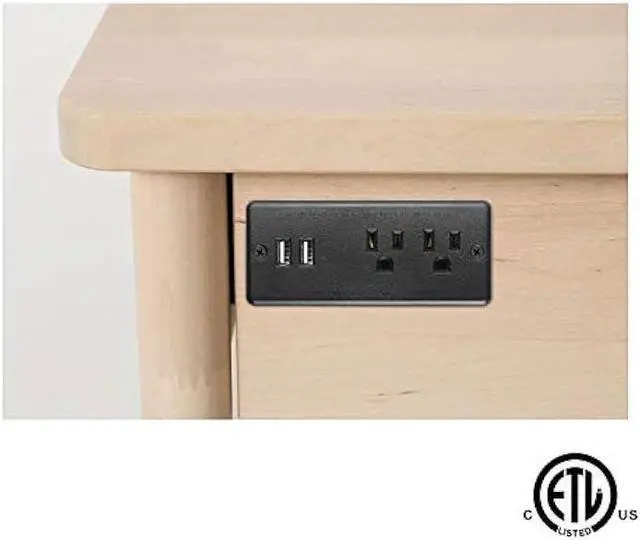Alt view image 6 of 7 - Recessed Power Strip Flat Plug, Desk Outlet with USB, ETL Listed Conference Outlet Socket with 2 AC Plugs, 2 USB Ports Connect with 6ft Power Cord for Furniture, Home, Office(Black)