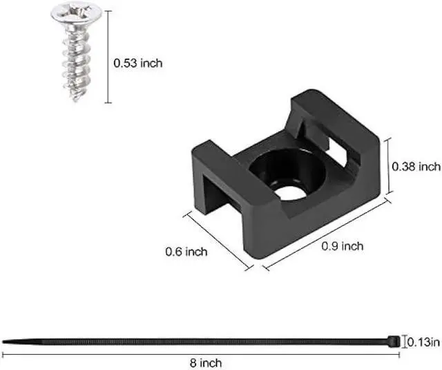 Alt view image 2 of 7 - 100 Pcs Cable Zip Tie Saddle Type Mounts Base with 8 Cable Ties Tapping Screw, Wire Cable Clips Organizer Holders Clamps Black