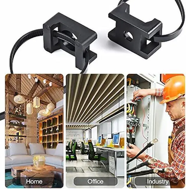 Alt view image 5 of 7 - 100 Pcs Cable Zip Tie Saddle Type Mounts Base with 8 Cable Ties Tapping Screw, Wire Cable Clips Organizer Holders Clamps Black