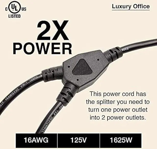 Alt view image 3 of 6 - 2 Way Power Splitter and 1' Extension Cord - 1 to 2 Cable Strip with 3 Pronged Outlet and Y Style Extension Cord  3 Pack - Black - SJT 16 AWG  by Luxury Office