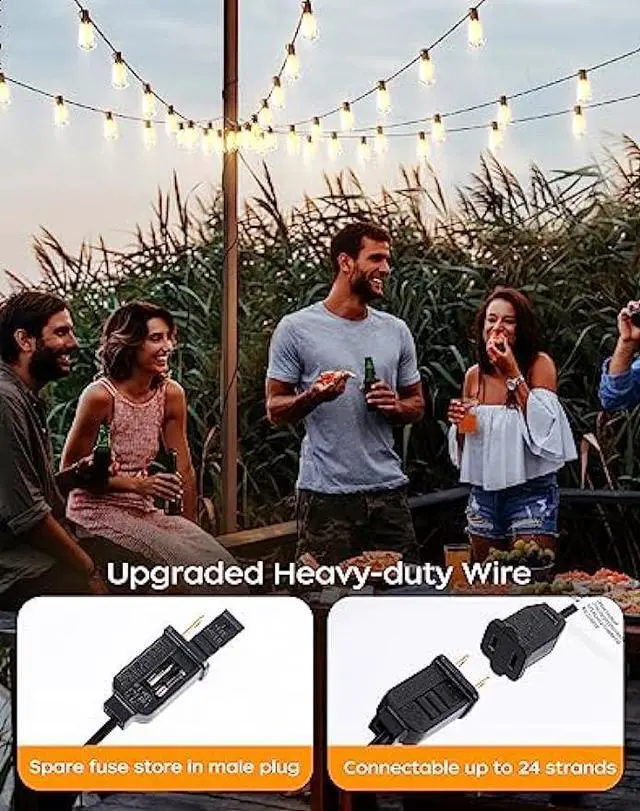 Alt view image 3 of 6 - PARTPHONER LED Outdoor String Lights, 60FT Patio Lights with 32 Shatterproof ST38 Vintage Edison Bulbs, 2700K Dimmable Waterproof Outside Hanging Lights for Porch Backyard Deck Balcony Party Decor