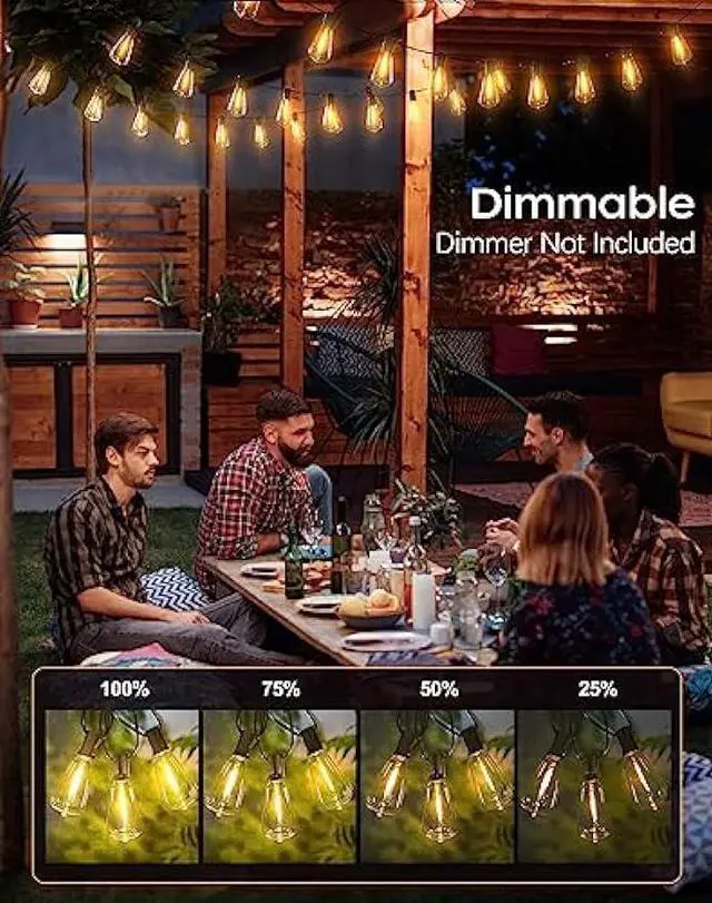 Alt view image 4 of 6 - PARTPHONER LED Outdoor String Lights, 60FT Patio Lights with 32 Shatterproof ST38 Vintage Edison Bulbs, 2700K Dimmable Waterproof Outside Hanging Lights for Porch Backyard Deck Balcony Party Decor