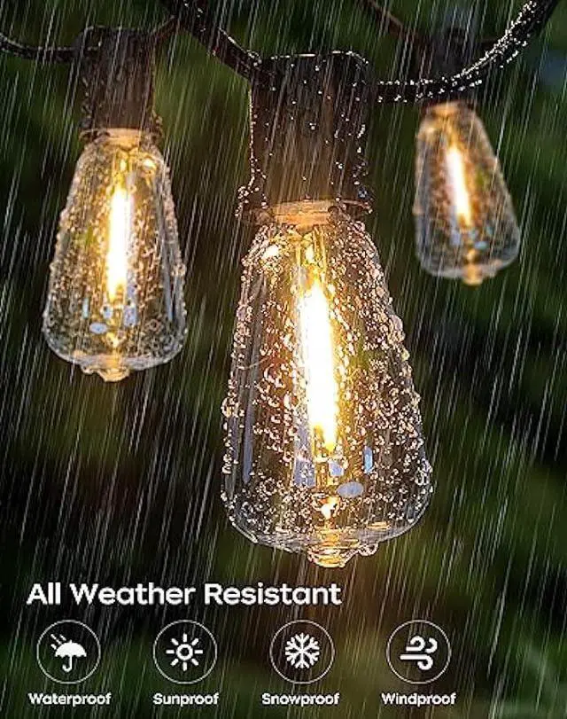 Alt view image 6 of 6 - PARTPHONER LED Outdoor String Lights, 60FT Patio Lights with 32 Shatterproof ST38 Vintage Edison Bulbs, 2700K Dimmable Waterproof Outside Hanging Lights for Porch Backyard Deck Balcony Party Decor