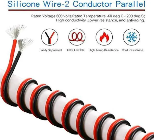 Alt view image 2 of 4 - BNTECHGO 16 Gauge Flexible 2 Conductor Parallel Silicone Wire Spool Red Black High Resistant 200 deg C 600V for Single Color LED Strip Extension Cable Cord,Model,10ft Stranded Tinned Copper Wire