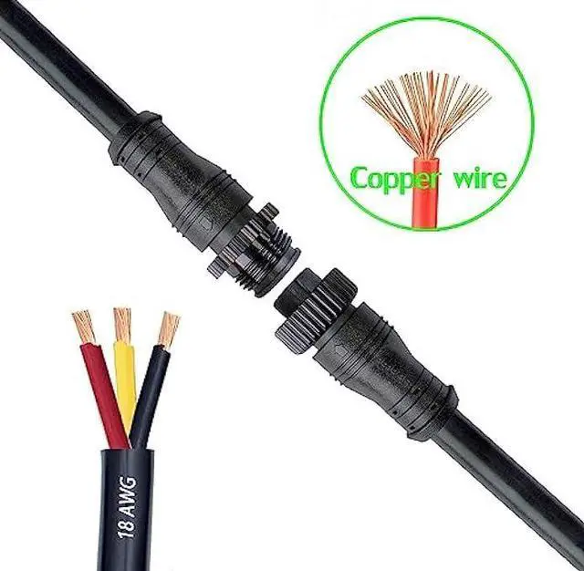 Alt view image 4 of 6 - WOODGUILIN 3 Pin Electrical Connector,3 Core Outdoor LED Connector Male Female Plug LED Connector Metal Nut with 20CM Cable 18AWG IP68 for Car,Truck,Boat,Outdoor LED Strip Lights.5 Pairs (3P 18AWG)