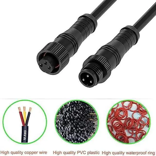 Alt view image 5 of 6 - WOODGUILIN 3 Pin Electrical Connector,3 Core Outdoor LED Connector Male Female Plug LED Connector Metal Nut with 20CM Cable 18AWG IP68 for Car,Truck,Boat,Outdoor LED Strip Lights.5 Pairs (3P 18AWG)