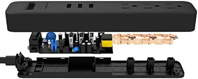 Alt view image 2 of 6 - TP Quality 3 Outlet 3 Fast Charging USB Ports Switch Power Strip Surge Protector 4Ft Extension Cord with Flat Plug for Dorm Room Office Home Work iPhone iPad UL Listed Muti-Pack (Black)